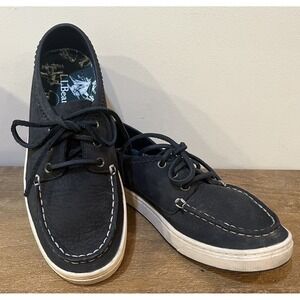 L.L.Bean Casco Bay Campside Camp Moccasins Womens 6M Navy Nubuck Leather Lace Up